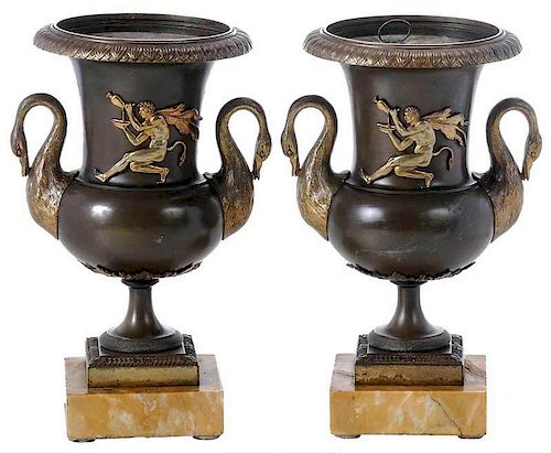 Pair of Bronze and Sienna Marble Urn