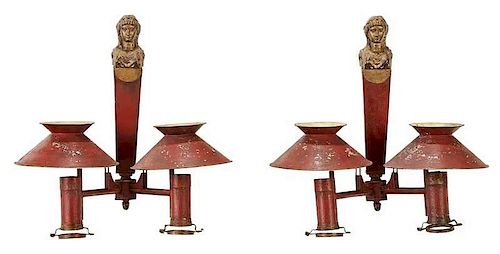 Pair of Empire Red Tole Sconces