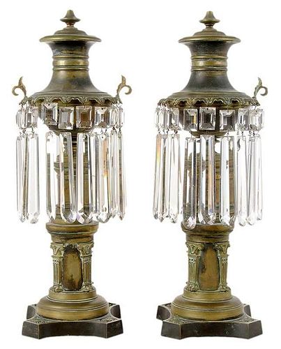 Pair Cut Crystal Argand Lamp Lusters