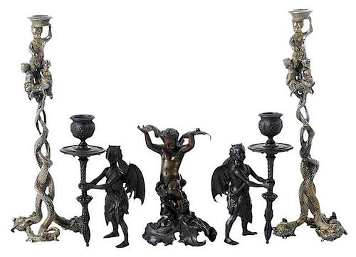 Five Demon Themed Objects/Two Gilt Silver