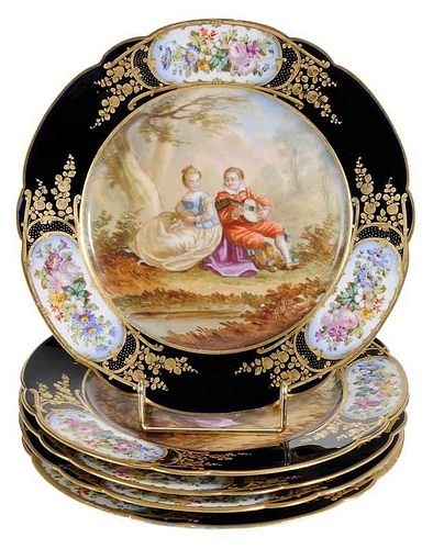 Five Sevres Hand Painted Plates