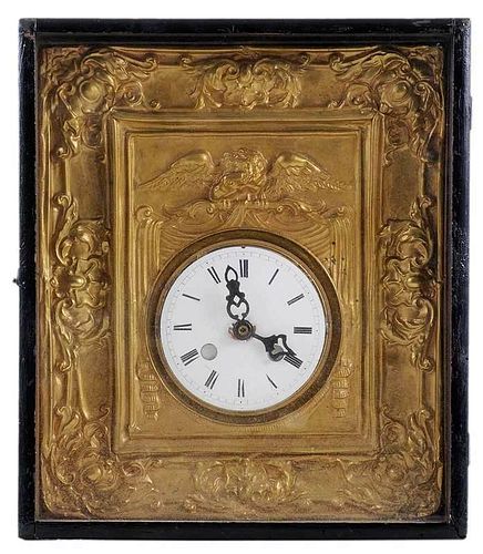 Brass Clock Mounted in Shadow Box