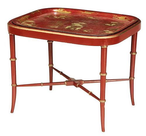 Chinoiserie Decorated Tole Tray on Stand