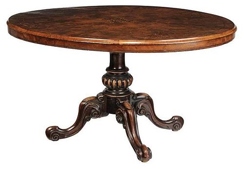 Victorian Inlaid Burlwood Oval Center Table