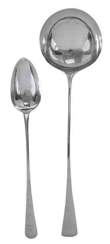English Silver Ladle and Stuffing Spoon