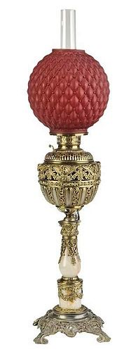 Alabaster and Metal Victorian Banquet Lamp