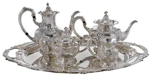Four Piece Japanese Sterling Tea Service, Tray