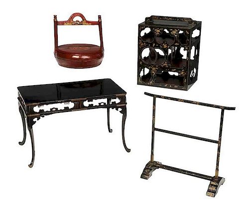 Four Asian Lacquer and Parcel Gilt Objects