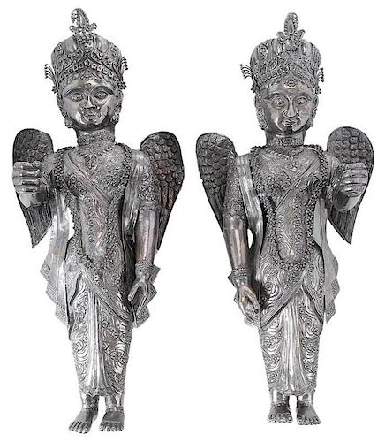 Pair of Large Silver Asian Figures