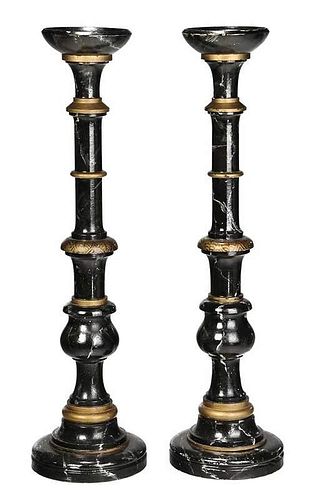 Pair Monumental Wood Candlesticks