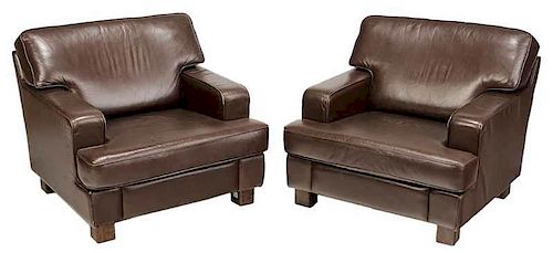 Pair Swedish Modern Upholstered Club Chairs