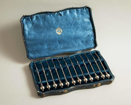 George Sharp Cased Silver Nut Picks, retailed Tiffany & Co