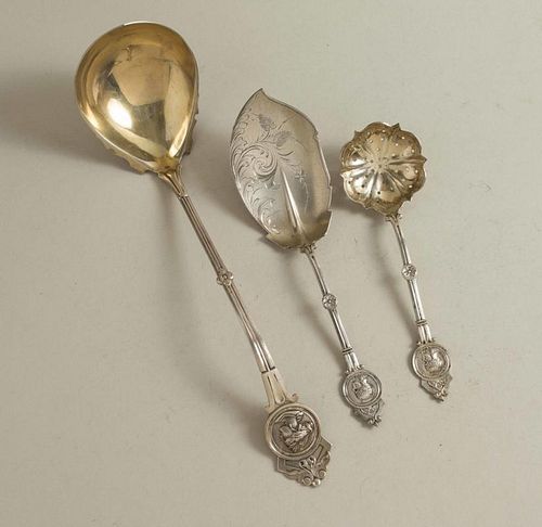 Three Silver Serving Pieces, Medallion Pattern