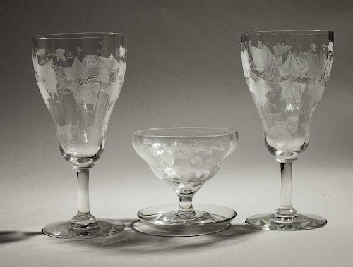 Three Locke Art Glass Table Items in Ivy Pattern