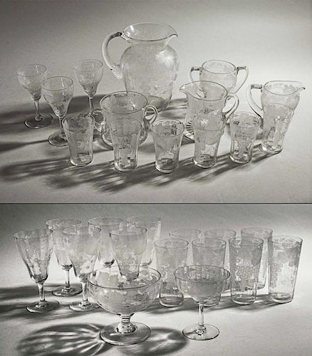 29 Pieces of Locke Art Glass Table Items, Grape and Ivy Pattern