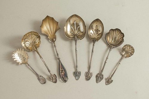 Assorted Silver Serving Spoons, Lotus Pattern
