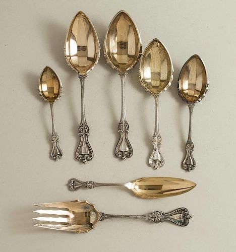 7 Gilt Sterling Serving Pieces, Towle, Old Colonial