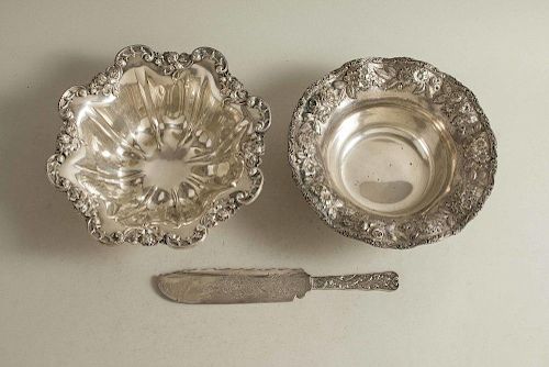 Two Sterling Bowls & Cake Knife