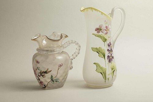 Two Glass Pitchers with Painted Decoration