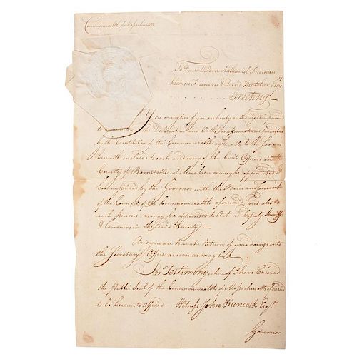 John Hancock Autograph Document Signed, 1784