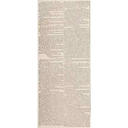 Signing of the Treaty of Paris Reported in Connecticut Courant, November 1783