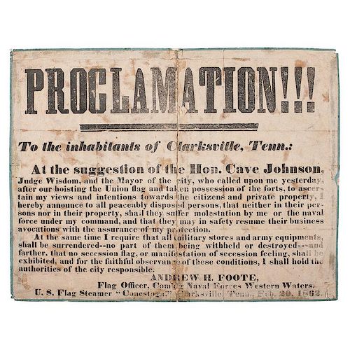 Proclamation Issued to Clarksville, Tennessee Inhabitants Upon Suggestion of Cave Johnson