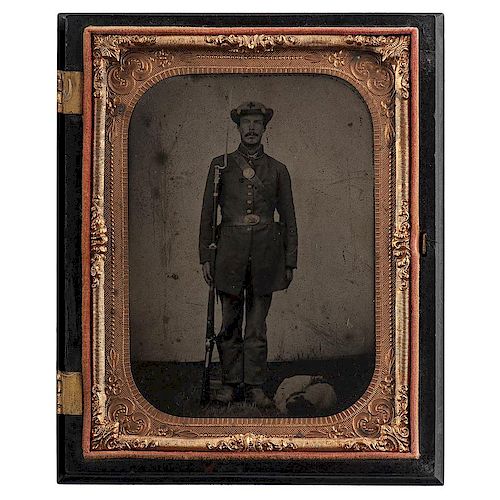 Quarter Plate Tintype of a Civil War Soldier with his Dog