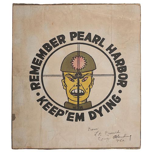 World War II Folk Art Poster, Remember Pearl Harbor - Keep 'Em Dying, Plus