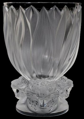 Lalique France "Three Jaguars" Vase