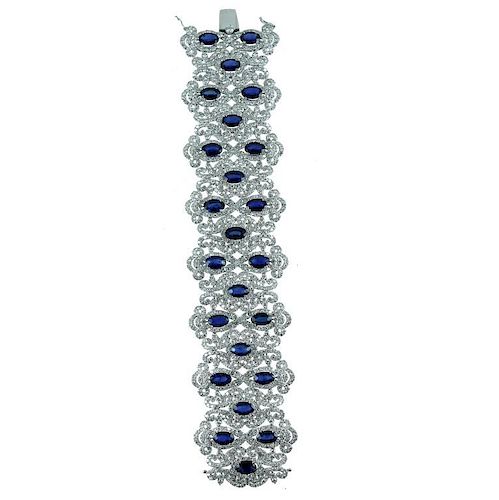 Contemporary 18K Sapphire & Diamond Bracelet.