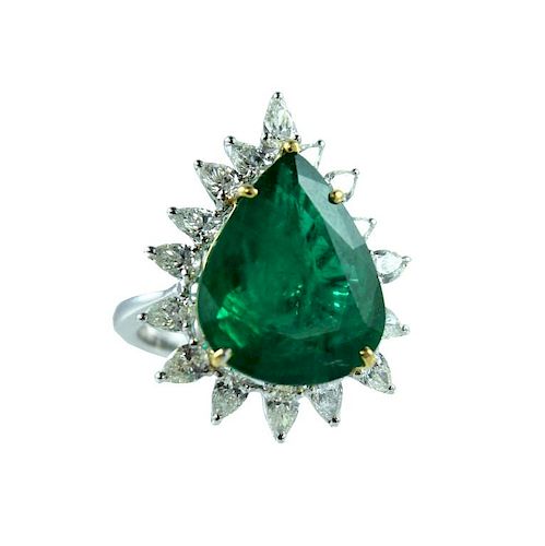 Contemporary 18K Emerald & Diamond Ring