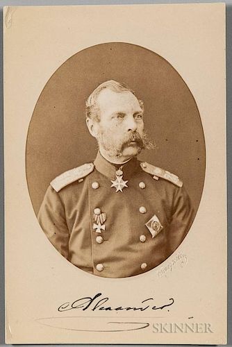 Alexander II, Emperor of Russia (1818-1881) Signed Photograph. Albumen image of the Emperor in military uniform, embossed ova