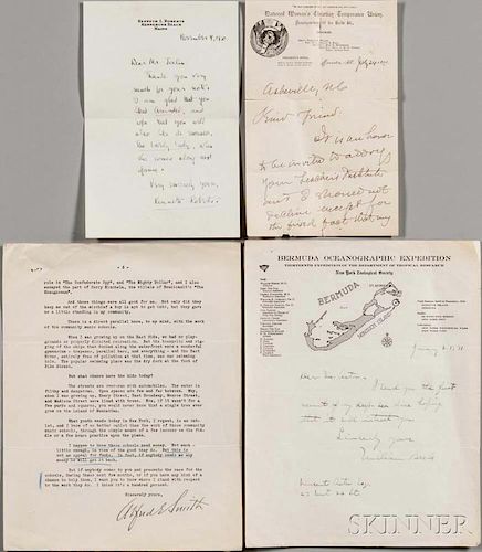 American Writers, Politicians, Activists, and Explorers, Five Signed Letters, Late 19th-Early 20th Century. Including: an aut