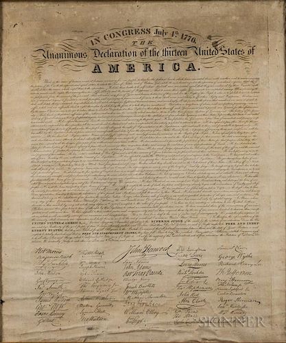 Declaration of Independence. Hartford, Connecticut: Eleazar Huntington, c. 1820-25. Engraved broadside reprint of the Declara