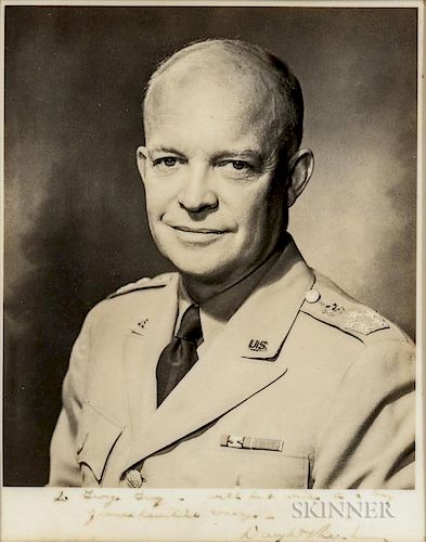 Eisenhower, Dwight D. (1890-1969) Signed Photograph. Black-and-white photograph of Eisenhower in uniform, signed and inscribe