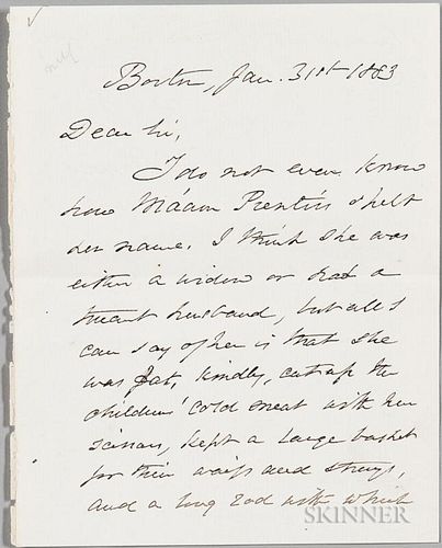 Holmes, Oliver Wendell Sr. (1809-1894) Autograph Letter Signed, 31 January 1883. Single leaf of wove paper inscribed over one