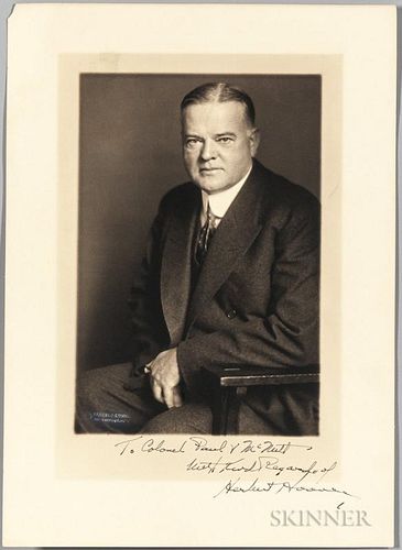 Hoover, Herbert (1874-1964) Signed Photograph. Black-and-white photograph signed and inscribed to Paul V. McNutt (1891-1955),