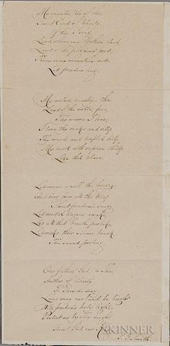 Smith, Samuel Francis (1808-1895) My Country 'Tis of Thee, Autograph Transcription Signed. Single leaf of wove paper from Buf