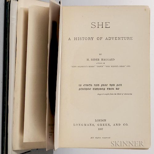 Haggard, H. Rider (1856-1925) She: a History of Adventure  , with Document Signed by Haggard.