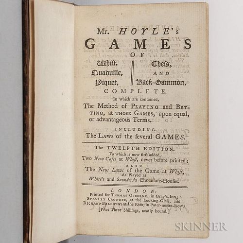 Hoyle, Edmond (1672-1769) Mr. Hoyle's Games of Whist, Quadrille, Piquet, Chess, and Back-Gammon  , Signed by Thomas Osborne.