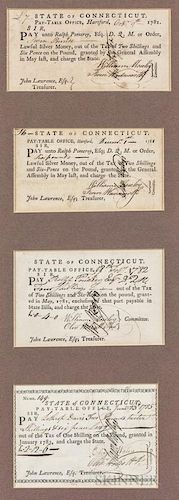 Revolutionary War-era Pay Receipts, Four from Connecticut, 1781-1785.
