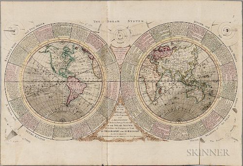 World, Double-hemisphere. Benjamin Martin (1705-1782) A Map of the World on a New Projection with a Delineation of the Variou