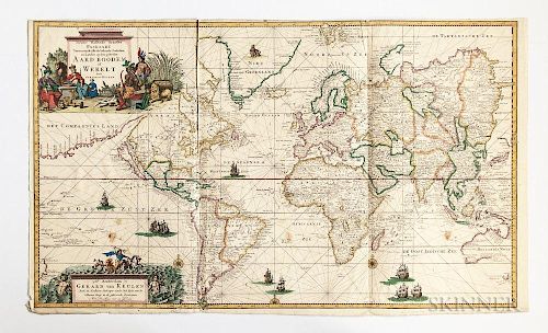 World. Gerard van Keulen (1678-1726) Nieuwe Wassende Graaden Paskaart Vertoonende alle de bekende Zeekusten en Landen op den