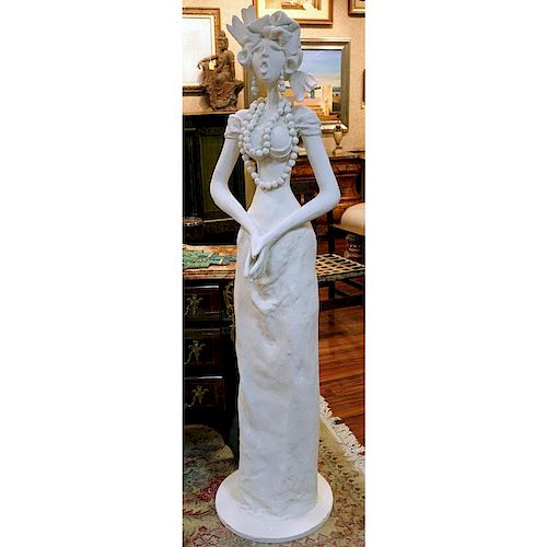 Leonard DeCicco (20th C.) Life Size Contemporary Painted Wooden Sculpture of a Woman.