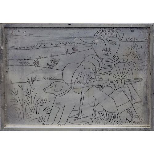 Franklin Mint Limited Edition Pablo Picasso Etched Sterling Silver Plaque "The Hunter", 1976. Original COA and documentation 