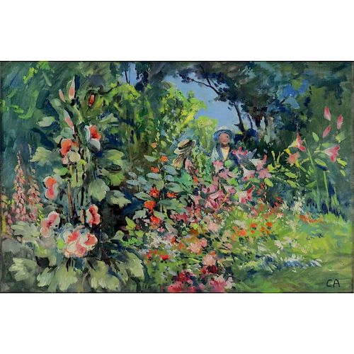 20th Century Oil on Canvas, Landscape with Flowers. Artist monogram lower right CA, possibly Cuno Amiet, Swiss (1868-1961).