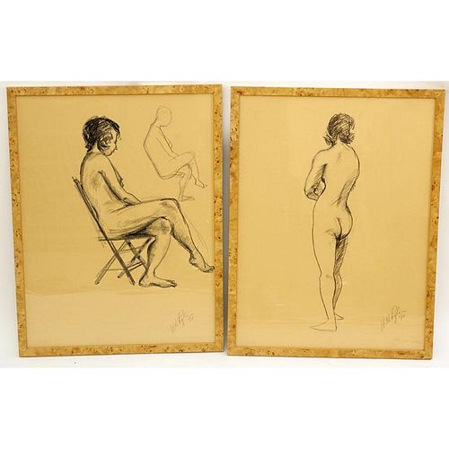 Two (2) Charcoal Drawings On Manila Paper "Nude Study". Signed H.N. Higler?