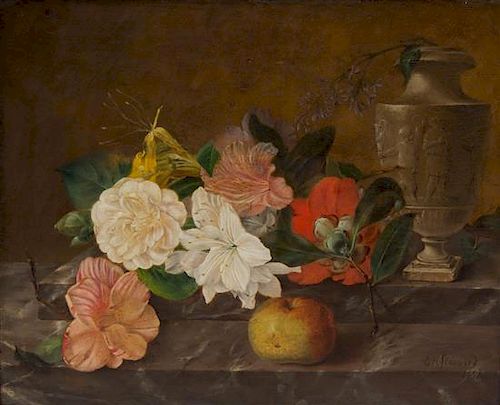 Eloise Harriet Stannard, (British, 1829-1915), Flowers and Apple with Grecian Urn, 1858