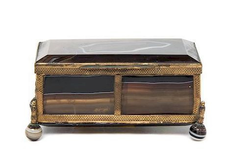 A French Gilt Metal Mounted Agate Casket Width 4 inches.