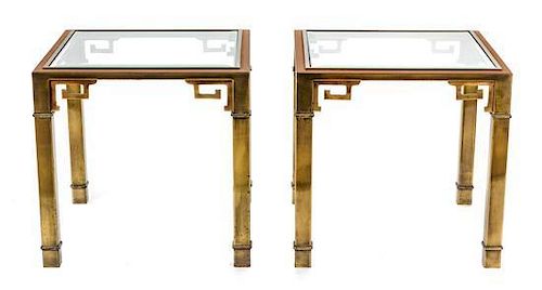 A Pair of Silver and Gilt Metal Side Tables Height 24 x width 24 1/2 x depth 24 1/2 inches.